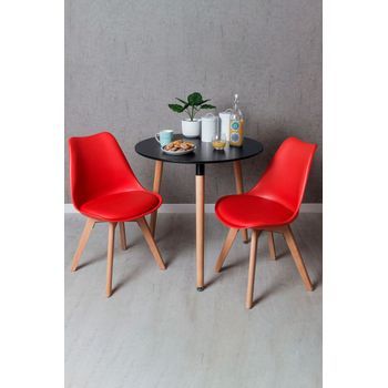 Conjunto Mesa Tower Redonda 80 Cm Negra Y Pack 2 Sillas Synk Basic - Rojo