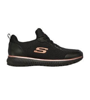 Skechers para mujer. 77222EC Zapatillas Work Slip-Resistant: Squad negro (36), Plano, Cordones, Casual, Deportivo
