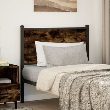 Cabecero，cabecero Cama，panel De Cabecera De Madera De Ingeniería Y Acero Roble Ahumado 90 Cm