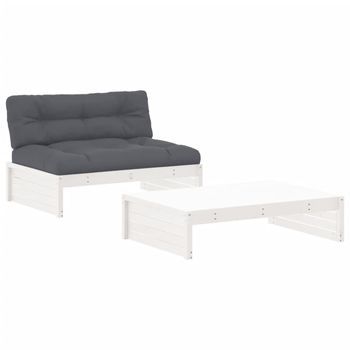 Juego De Muebles Jardín 2 Piezas | Mobiliario De Jardín Y Cojines Madera Maciza Blanco
