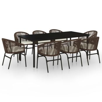 Conjunto Comedor Jardin 9 Uds | Mueble Jardin Mesa Y Sillas Marrón