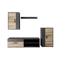 conjunto muebles de salon eco roble y negro 190x165 cm