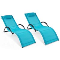 costway juego de 2 tumbonas exterior con marco curvo reposacabezas extraible y reposabrazos ergonomicos para patio playa carga 160kg azul