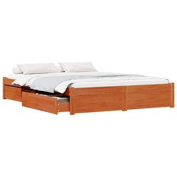 Cama Matrimonial | Cama Para Adulto | Estructura De Cama Con Cajón Marrón Cera 140 X 200 Cm