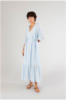 vestido con cuello de pico en mezcla de seda light blu xs