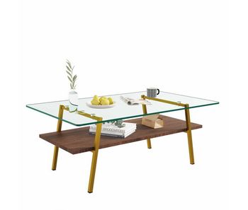 Mesa de centro 98x58x42,5 cm - cristal templado y patas metálicas - rosa dorado
