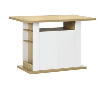 Homcom isla de cocina, para 4 personas, mueble de cocina multifuncional, mesa de comedor con 4 puertas, compartimentos abiertos, estante ajustable, 110x70x75,5 cm, roble y blanco