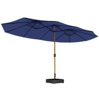 outsunny sombrilla doble de jardin 47x28 m con base incluida manivela sacos de arena proteccion uv impermeable azul oscuro