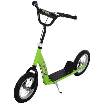 HOMCOM Patinete para Niños +5 Años Scooter 2 Neumáticos Inflables de Caucho con Frenos Manillar Ajustable 117x52x80-85 cm Verde   Aosom España