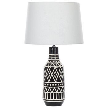 Lámpara De Mesa De Cerámica Negro Pantalla De Tela Blanco 68 Cm Mesa De Noche Clásico Shebelle