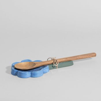 Reposacucharas de gres y madera de acacia
