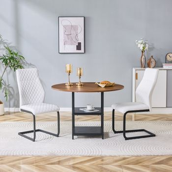 Conjunto De Mesa Y 2 Sillas - Mueble De Comedor - Mdf Y Metal - Nogal Y Blanco (107x107x75cm)