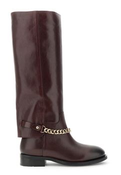 botas altas de piel con cadena dorada en el tobillo bordeaux 40