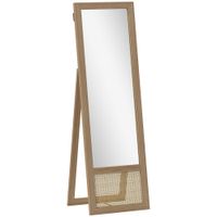 homcom espejo de cuerpo entero 160x50 cm con marco de madera y soporte para salon dormitorio natural