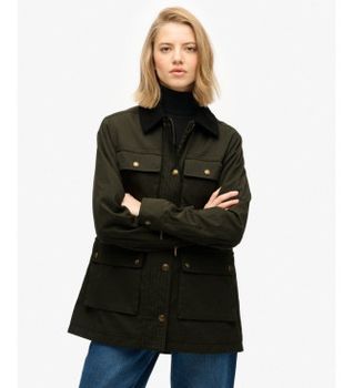Superdry para mujer. W5011958A Chaqueta Wax verde (M), Casual, Algodón