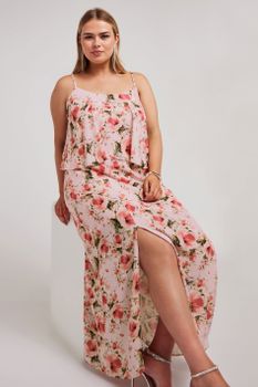 Yours London Vestido Largo De Tirantes Rosa De Flores, Mujer Curvy Y Tallas Grandes, Yours London