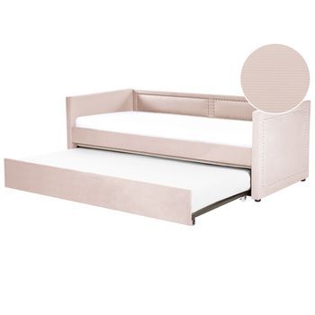 Cama Con Somier De Pana Beige Rosa Salmón 90 X 200 Cm Tachuelas Invitado Mimizan