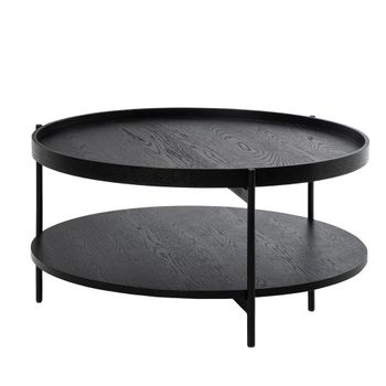 Mesa auxiliar de madera con doble tablero y patas negras negro.