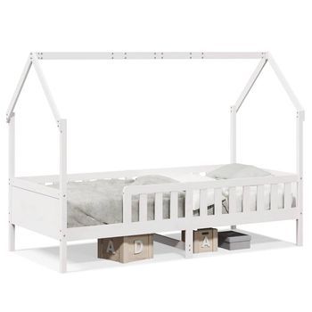 Cama Infantil | Cama Para Niños | Cama Con Forma De Casa De Niños Madera Maciza Blanca 90x200 Cm