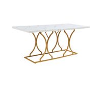 mesa de comedor figa rectangular 180x80x75 cm - efecto marmol blancodorado encasa