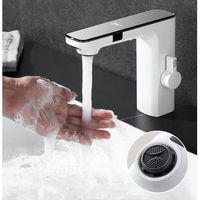 grifo mezclador de lavabo con sensor inteligente y pantalla digital - blanco kleenmac