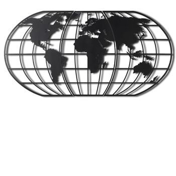 Decoración Pared De Metal Mapamundi Globo Negro 60x120 Cm