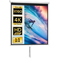 homcom pantalla de proyeccion de 85 pulgadas pantalla para proyector de video para cine en casa 1 4k hd 1 fijacion a pared o techo 181x8 x cm blanco