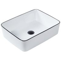 lavabo sobre encimera bano clasico ceramica brillante blanco con borde negro rectangular 49 x 38 cm xert