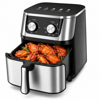 Don Feliz Freidora de Aire 8L 1400W sin Aceite, Air Fryer Gran Capacidad con Temperatura Ajustable y Temporizador, Freidora de Aire Caliente con Cesta Antiadherente, Acero Inoxidable, Fácil Limpieza