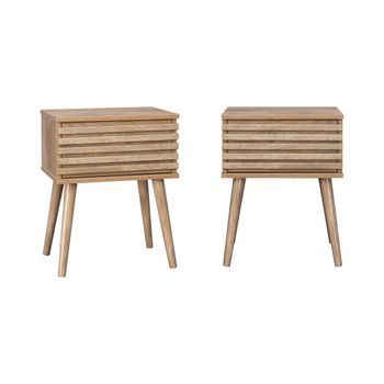 Mesita De Noche Estilo Escandinavo Efecto Madera, Set De 2, Natural