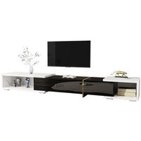 mueble para tv extensible 140-260 cm mesa de tv con funcion giratoria mdf mueble tv negro alto brillo y marmol blanco