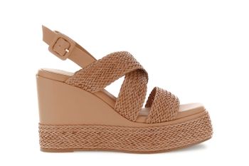 sandalias de cuña con tacón cruzado en efecto piel sintética trenzada tan 40