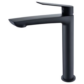 Grifo Monomando Lavabo Alto Negro Mate En Latón Y Zama Con Cartucho Cerámico