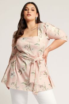Yours London Top Rosa Floral Escote Cuadrado, Mujer Curvy Y Tallas Grandes, Yours London