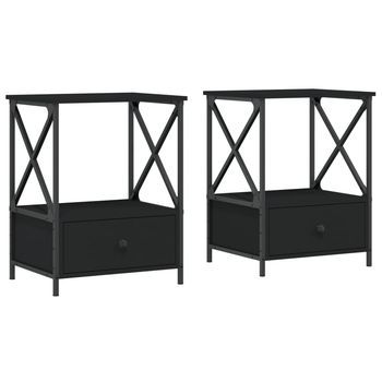 Pack 2 Uds Mesitas De Noche | Mesa Auxiliar | Mesilla Madera De Ingeniería Negro 50x41x65 Cm