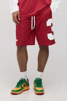 Oversized Varsity Mesh Mid Length Shorts, Rojo