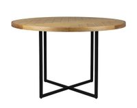 mesa de comedor redonda de madera clara y acero negro d 120