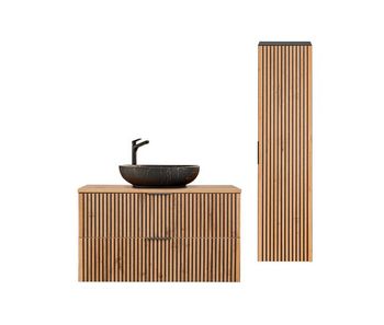 Conjunto de muebles con lavabo individual 100cm y columna gaia madera y negro - lavabo negro