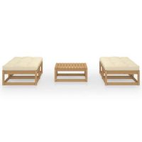 conjunto de muebles de jardin 5 uds  mesa y sillas y cojines madera pino maciza