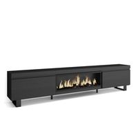 mueble tv  television  muebles de salon almacenaje  267x57x35 cm  para tv gran formato  chimenea electrica xxl  diseno industrial  estilo moderno  negro