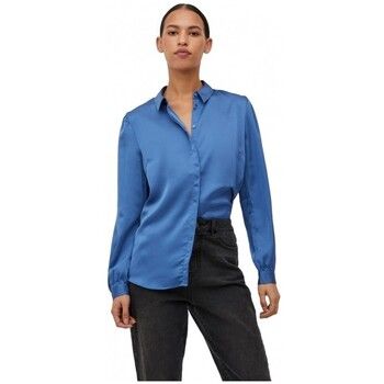 Vila Blusa Camisa Ellette Satin L/S - Federal Blue para mujer