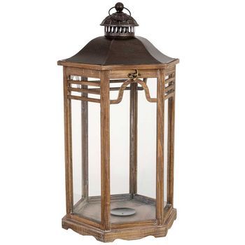 Farol De Madera Marrón 40.5x34.5x72.5h Cm