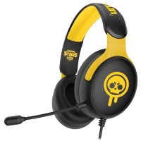 auriculares subsonic brawl stars drippy skull con cable microfono y rgb negro y amarillo