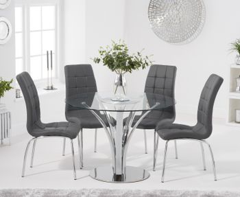 Aria 110cm Glass Dining Table with Calgary Faux Leather Chairs - Brown, 4 Chairs