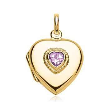 Relicario corazón con engaste de piedra y opción de grabado