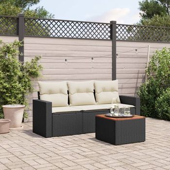 Conjunto De Sofás Jardín 4 Uds | Mueble Jardin Mesa Y Sillas Con Cojines Ratán Sintético Negro Cfw929259