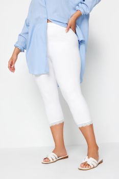 Leggings Piratas Blancos Algodón Elastano Con Detalles Encaje, Mujer Curvy Y Tallas Grandes, Yours For Good