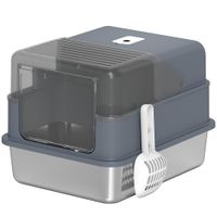 pawhut arenero para gatos de acero inoxidable m cerrada 2 en 1 tapa extraible borde alto pala facil de limpiar gris   aosom espana