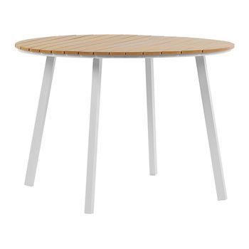 Mesa De Jardín 4 Plazas De Madera Plástica Clara Estructura De Metal Aluminio Tablero De Listones 105 Cm Patas Redondas Exterior Cavoli