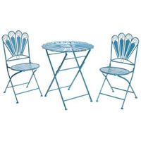 conjunto balcon de mesa y sillas de jardin redondo de hierro con efecto desgastado azul pavia